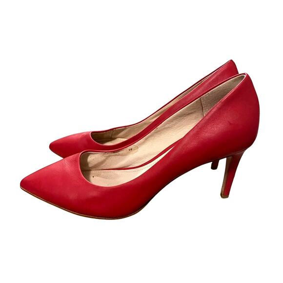 Anthropologie 9.5 Louise et Cie Hanabeth Vespa Red Leather Pointed Toe Pumps - Picture 1 of 7